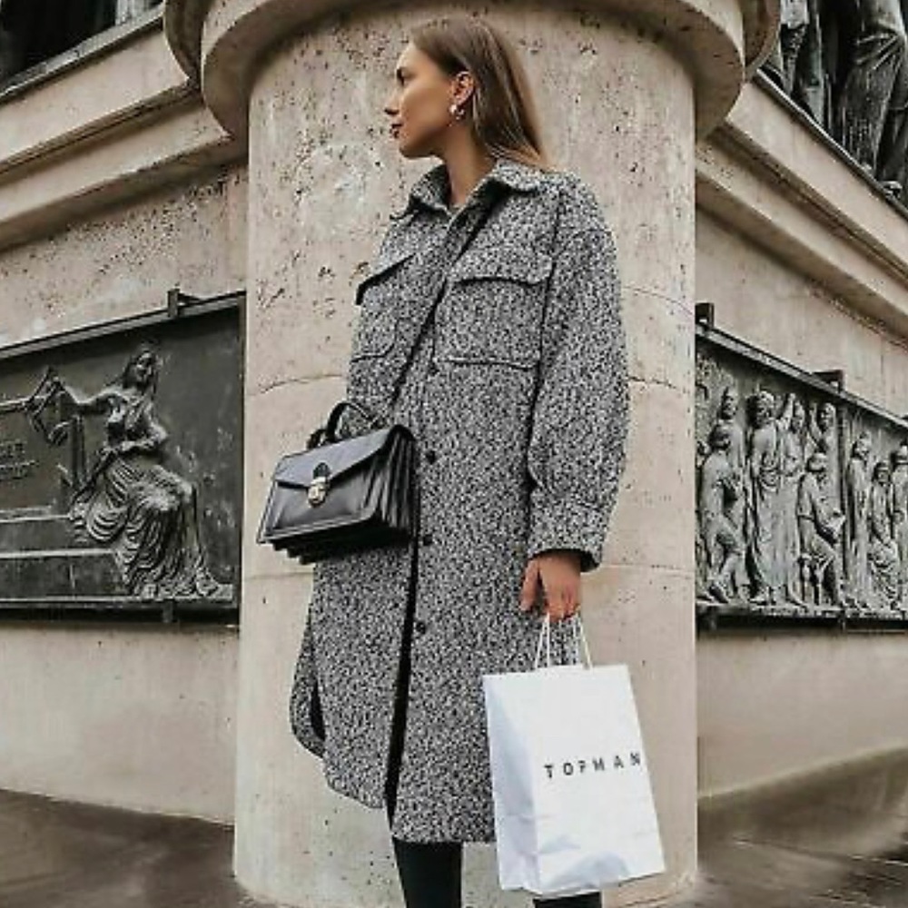 H&M Oversized Long Shirt Jacket Black & White Melange Sold out